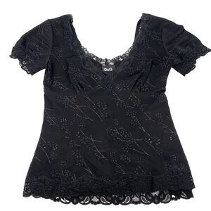 Dolce & Gabbana Italian lace top with beading detail and built in camasole Small